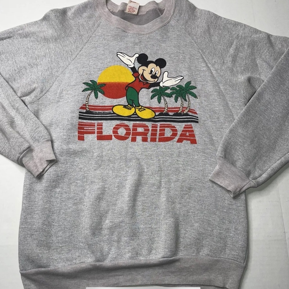 Vintage 70s 80s Mickey Florida Sweatshirt Men's XL Long Sleeve Graphic Gray